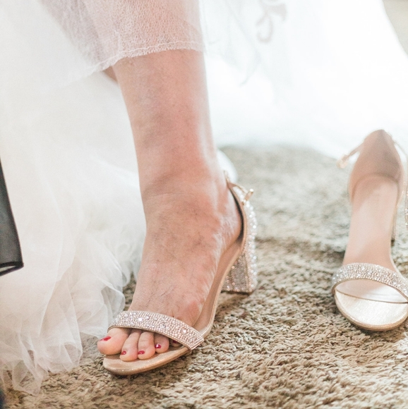 Rhinestone covered open toed heels. Great for any occasion. Worn once. - Picture 8 of 8